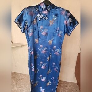 Pure Silk Blue Floral Cheongsam Dress
